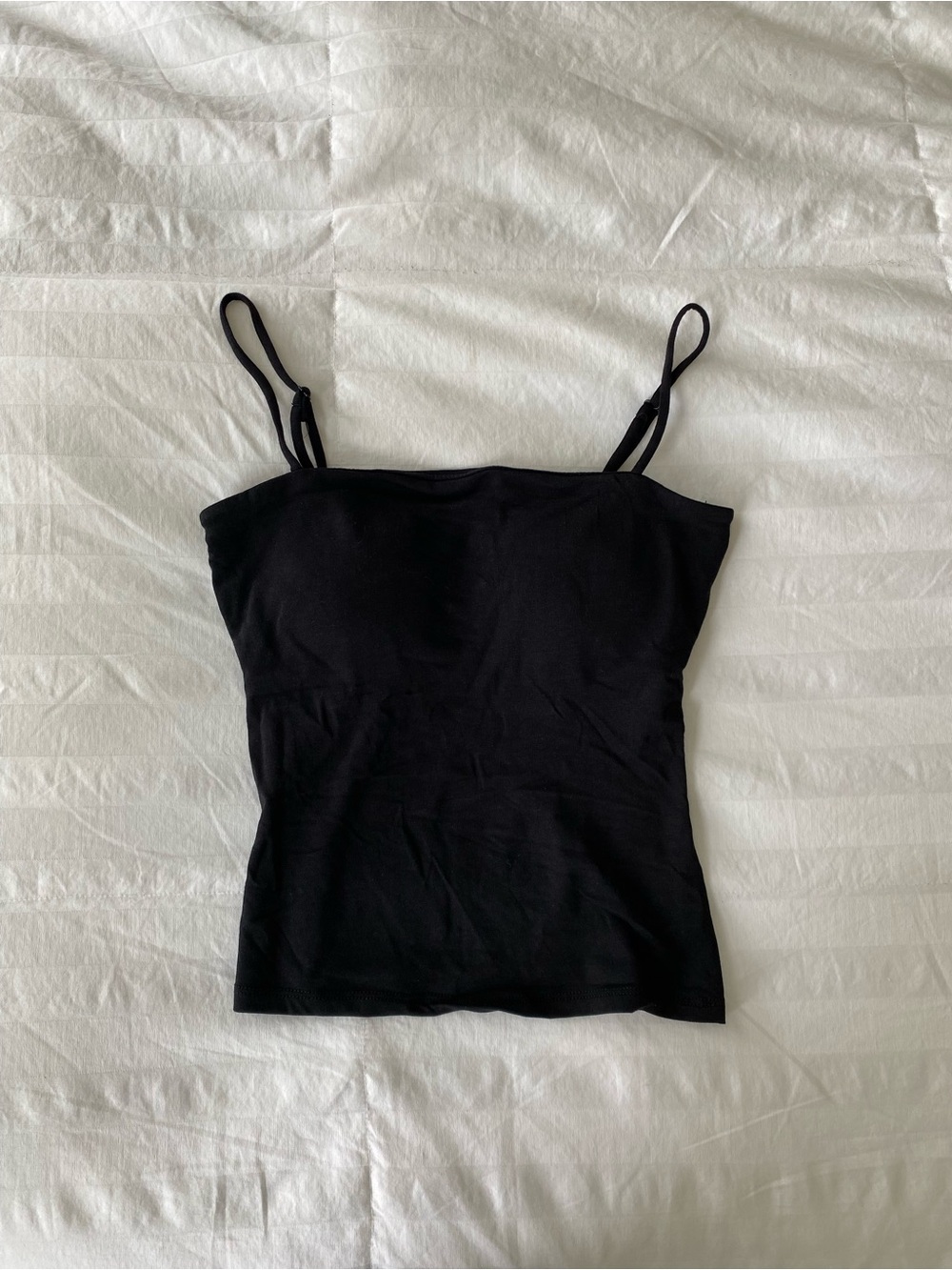 Black Women's Square Neck, Slim Tank Top With Padded Cups